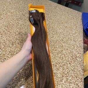 Euronext Premium Remy 14 inch Straight Brown Human Hair Clip in extensions